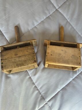 Vintage Wooden Butter Mold Press Primitive Farmhouse Kitchen Decor Set Of Two
